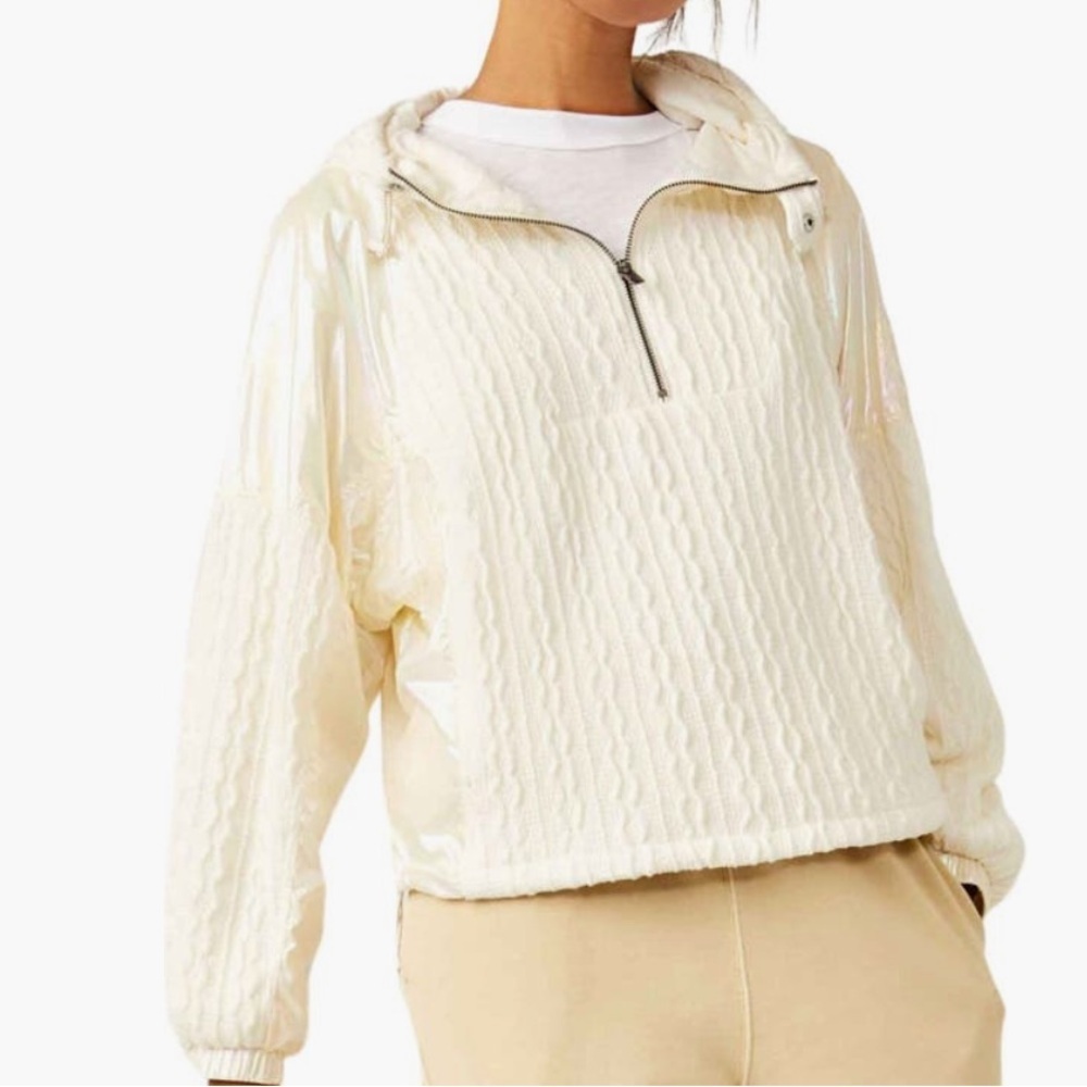 New Free People Movement Sweetest Texture Half Zip Ivory Opal Large $168